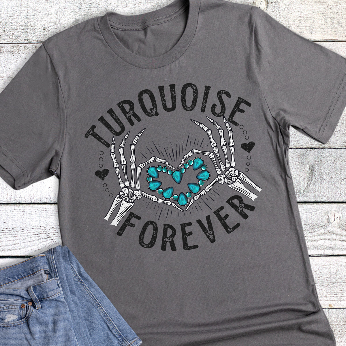 Western Skull Heart Turquoise Forever