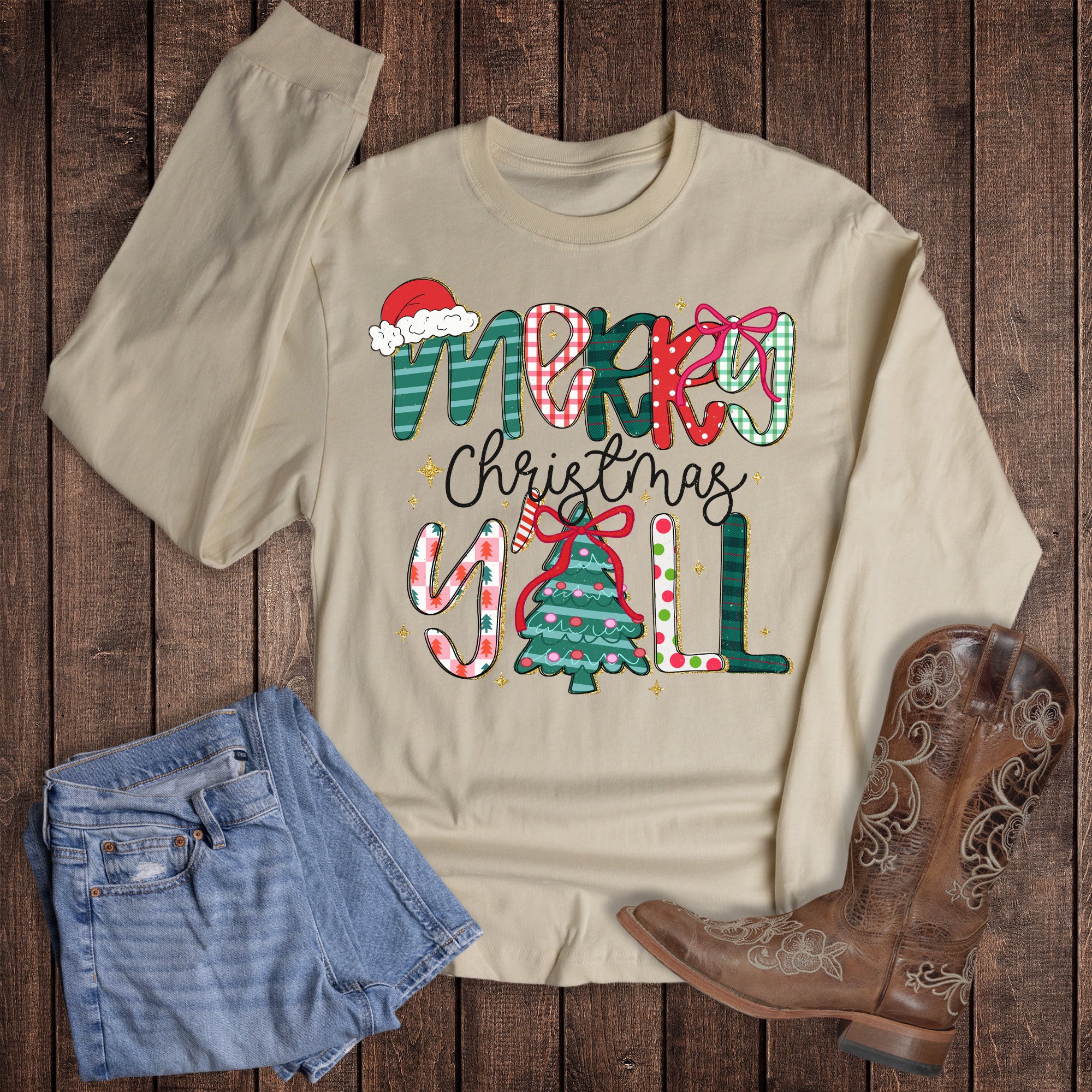 Western South Merry Christmas Y'all Long Sleeve
