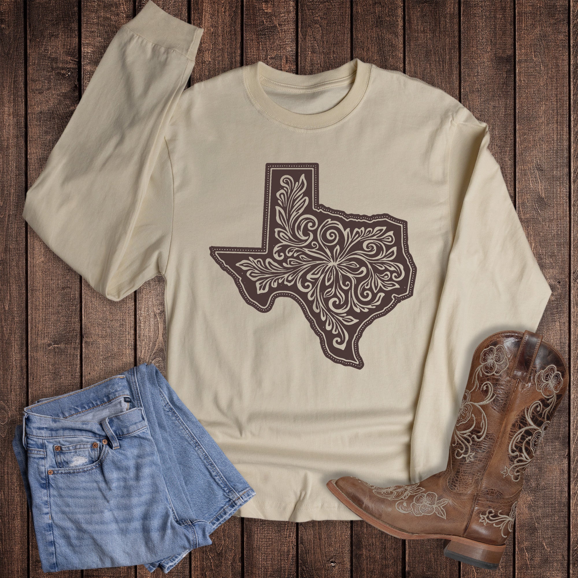 Western Texas Boot Stitch Long Sleeve