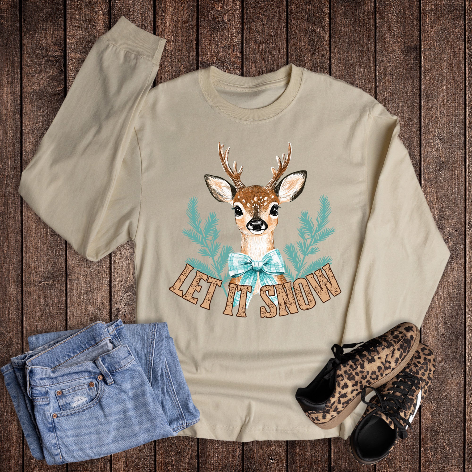 Winter Vintage Deer Let It Snow Long Sleeve
