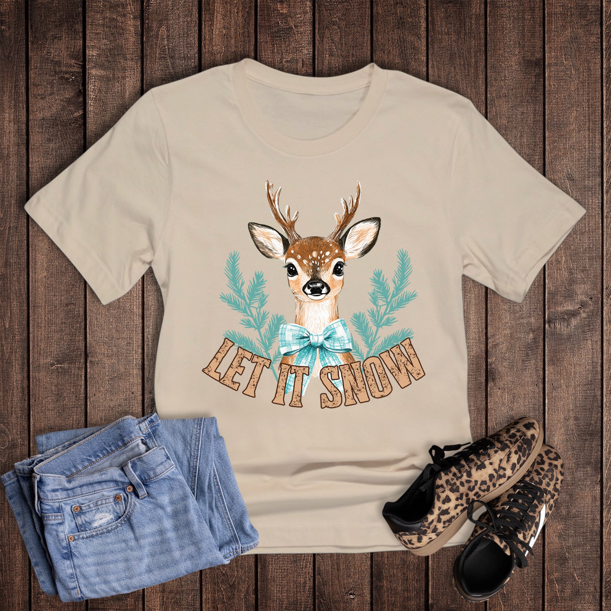 Winter Vintage Deer Let It Snow